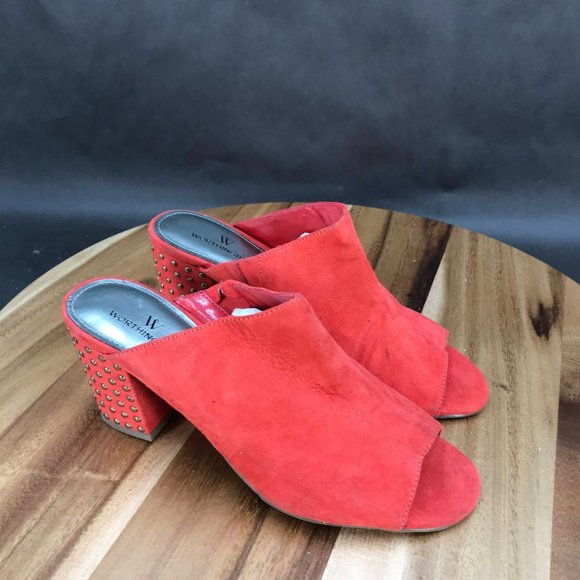 Worthington Orange Faux Suede Peep Toe Mules Slip On Shoes Womens Size 6 - Picture 1 of 8